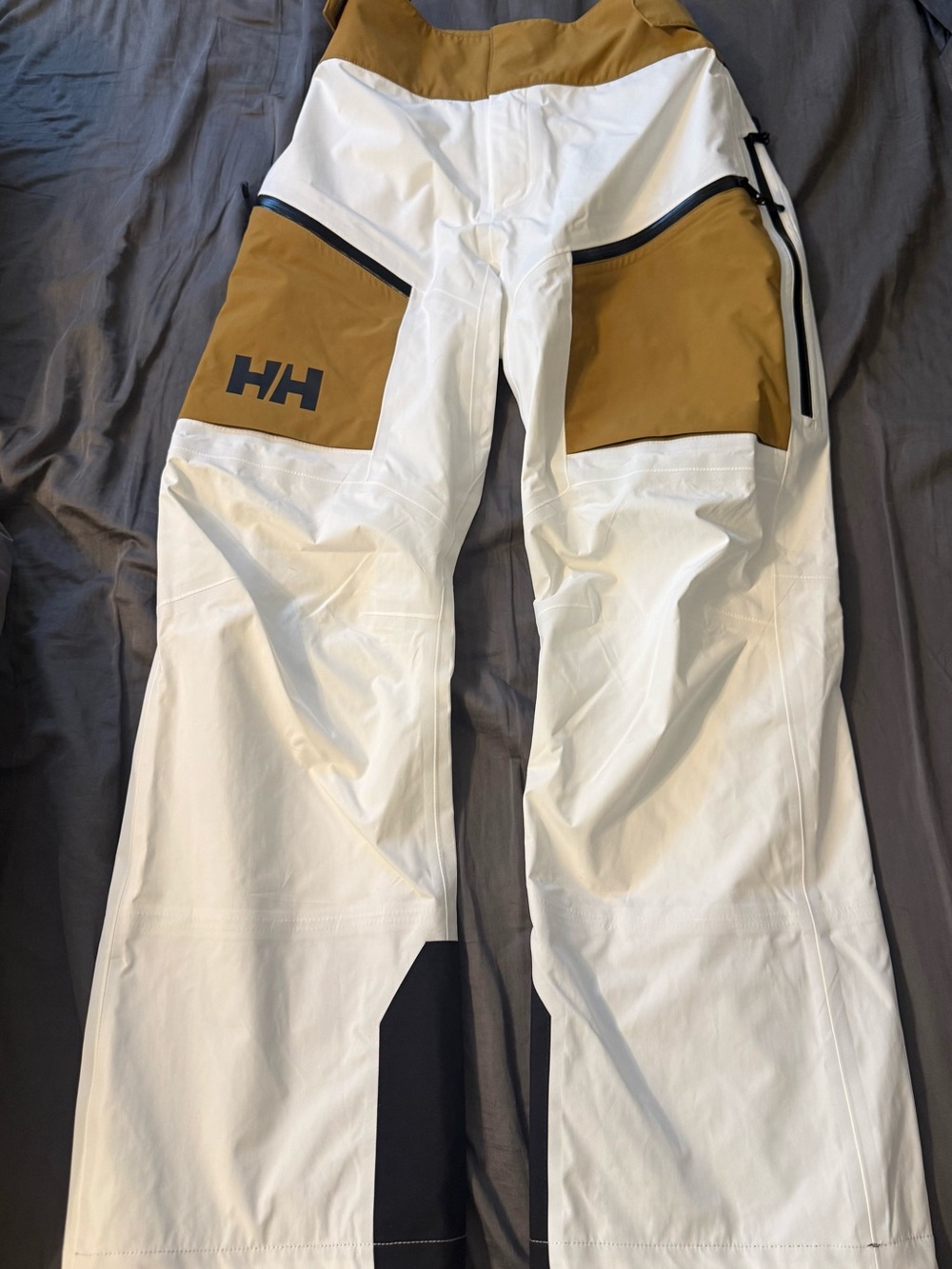 Helly Hansen White and Tan Waterproof Snow Pants